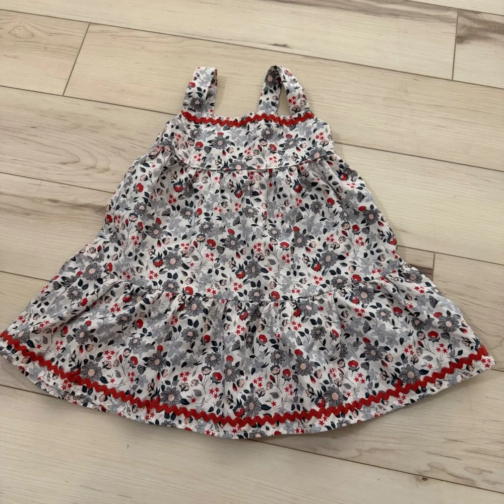 Modern Moments by Gerber Toddler Girls Floral Ric Rac Tiered Dress 2T White Red